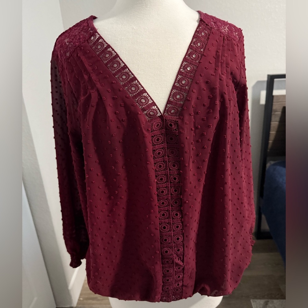 KEREN hart Red Embellished 3/4 Sleeve Blouse